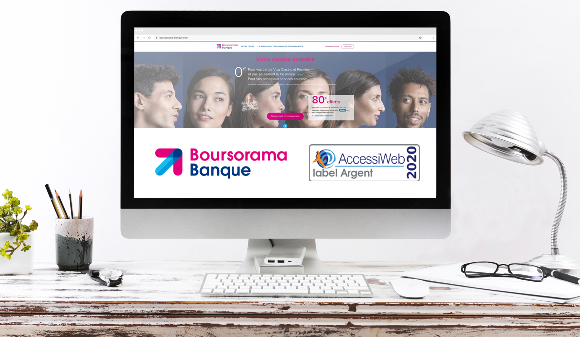 Visuel d'un ordinateur avec la page d'accueil du site web de Boursorama Banque